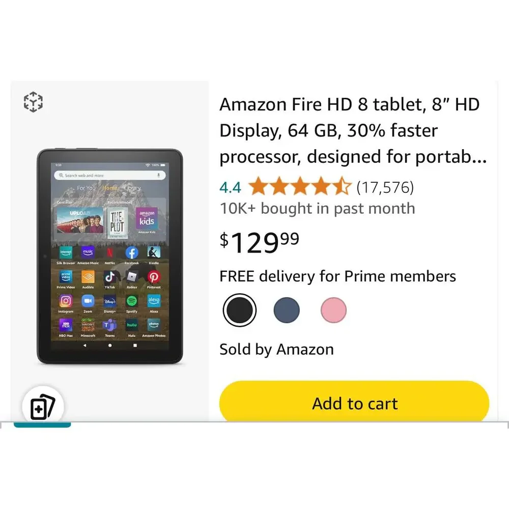 Amazon Fire HD 8 tablet, 8” HD, 64 GB, 30% faster processor, 2022 release, Blue